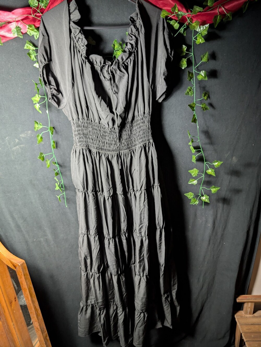 Women's Black Smocked Waist Maxi Dress